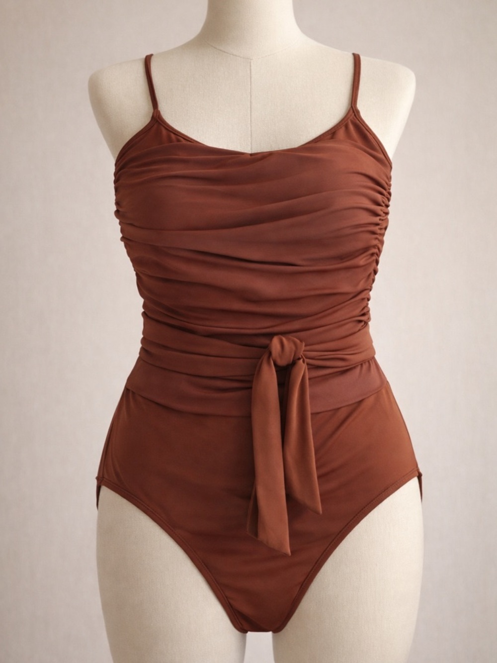 Hutch Brown Ruched Tie-Waist One-Piece Swimsuit